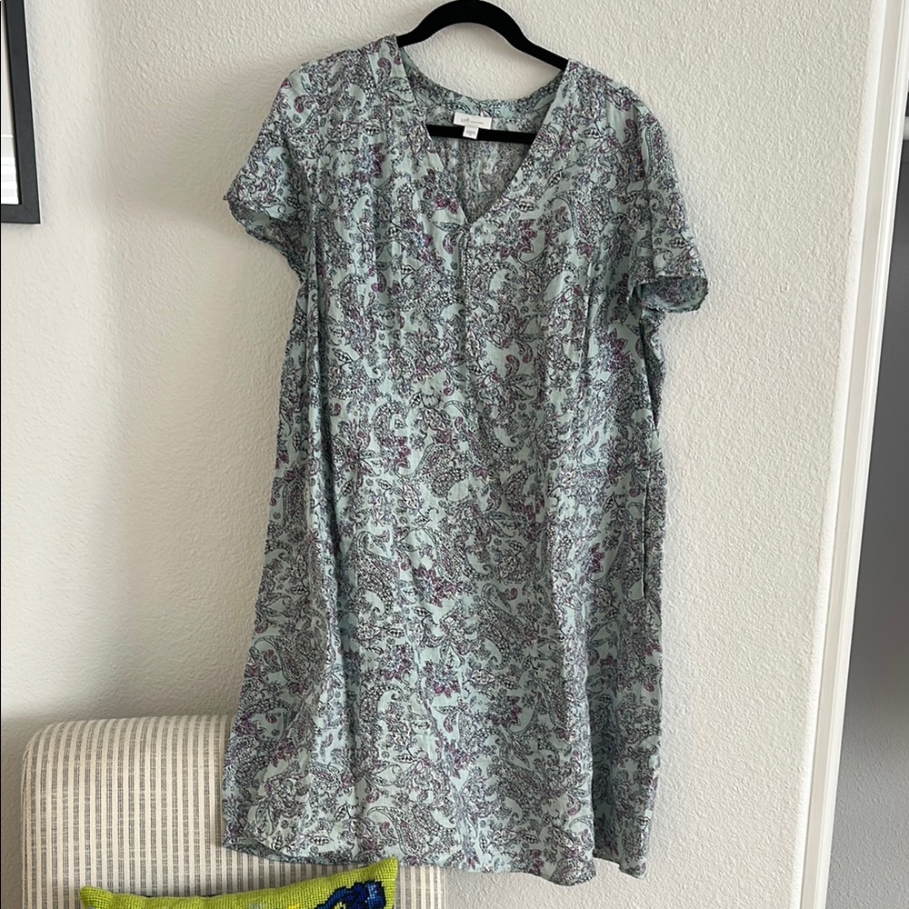 Floral Print V-Neck Linen Dress